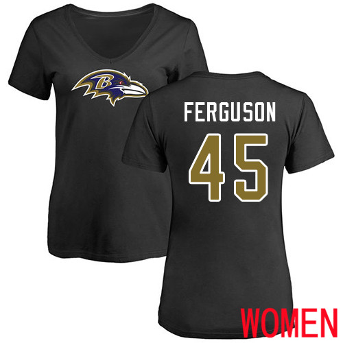 Baltimore Ravens Black Women Jaylon Ferguson Name and Number Logo NFL Football #45 T Shirt->women nfl jersey->Women Jersey